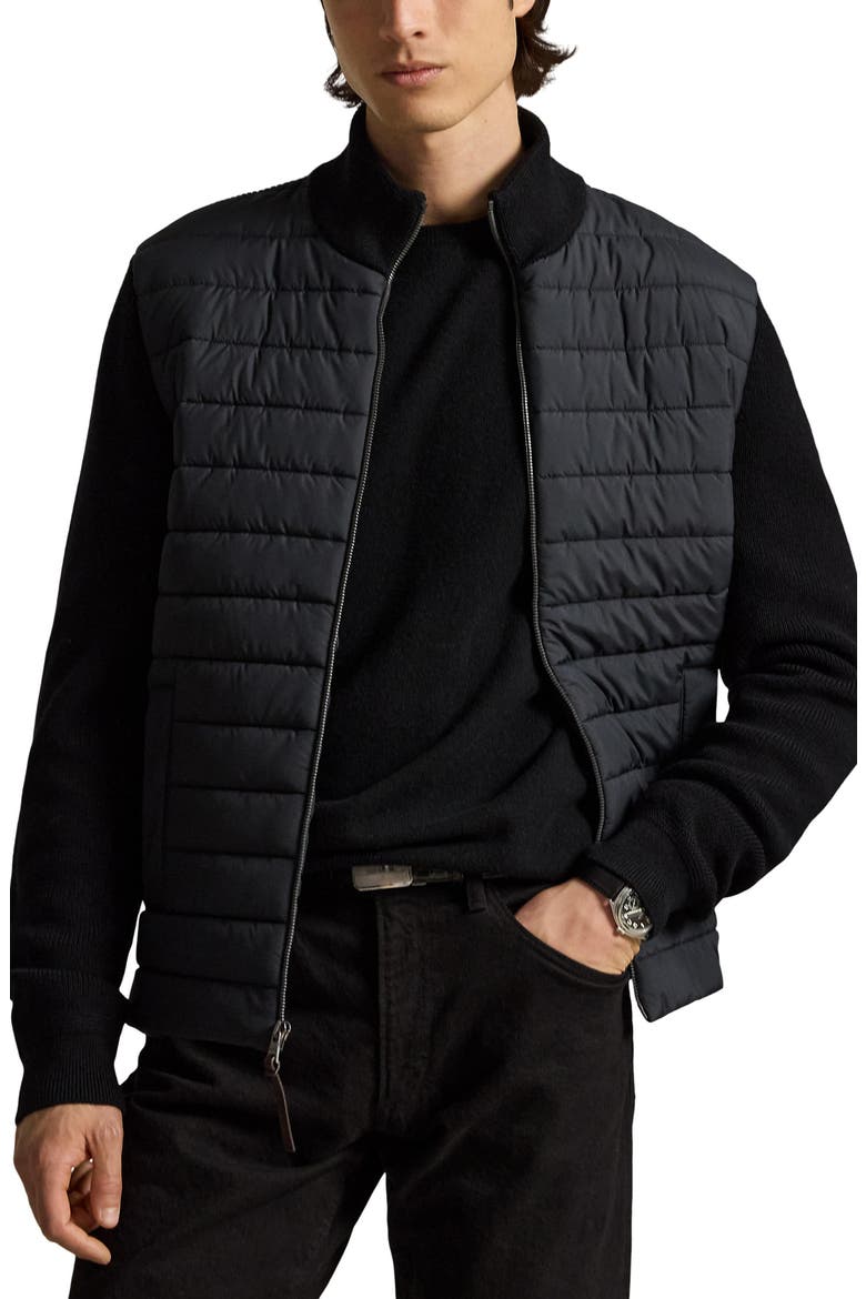 Hybrid Wool Full Zip Sweater Jacket, Main, color, BLACK