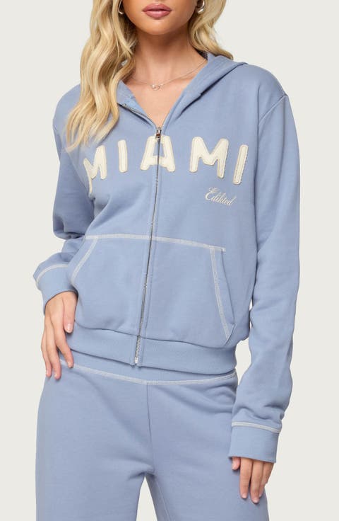 Miami Babe Front Zip Cotton Blend Hoodie