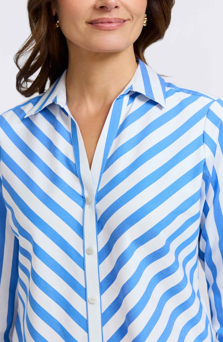 Foxcroft Mary Stripe Long Sleeve Cotton Sateen Button-Up Shirt, Alternate, color, Cobalt Blue/ White