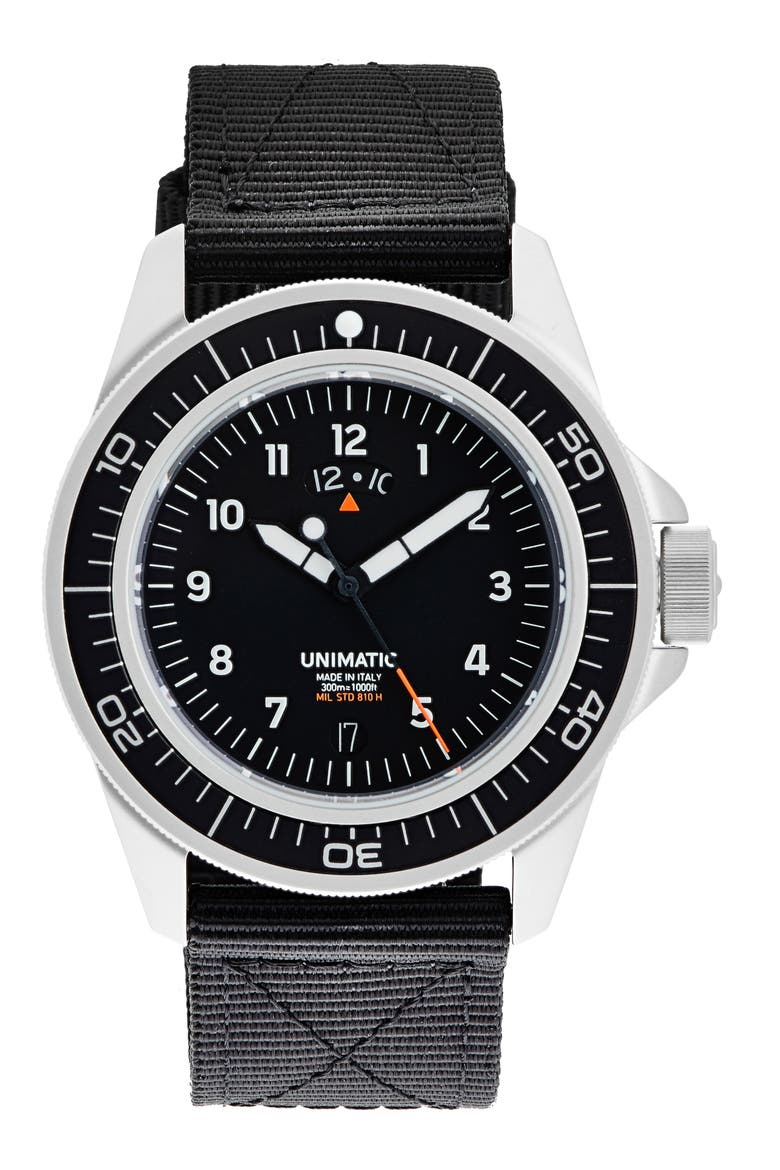 Modello Uno GMT Toolwatch UT1-GMT Nylon Strap Diving Watch, 41.5mm, Main, color, BLACK STEEL