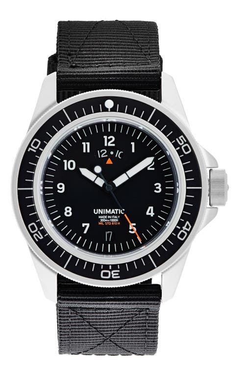 Unimatic Modello Uno Gmt Toolwatch Ut1-gmt Nylon Strap Diving Watch, 41.5mm In Black Steel