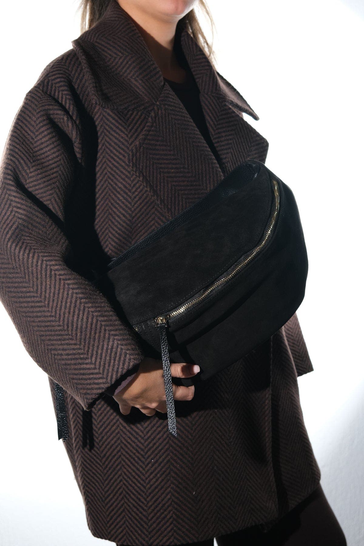 Forever & Always Shoes Sola Leather Body Bag, Alternate, color, Black Suede