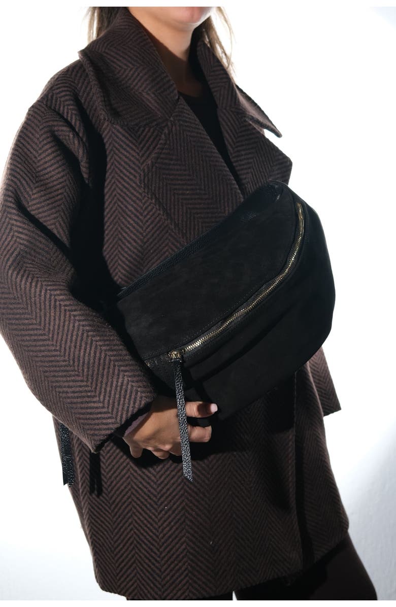 Forever & Always Shoes Sola Leather Body Bag, Alternate, color, Black Suede