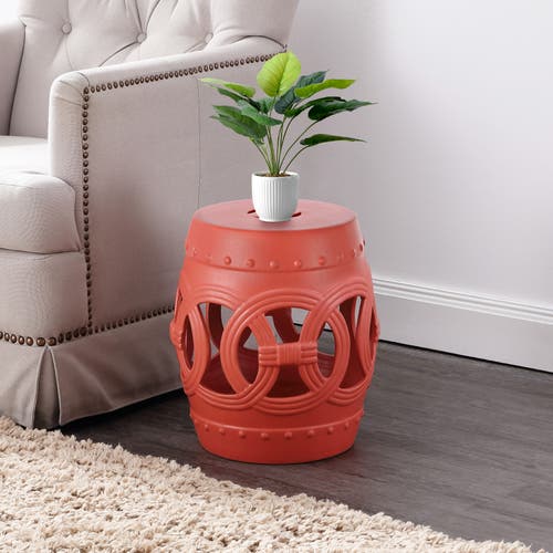 Jonathan Y Lucky Coins 16" Chinese Ceramic Drum Garden Stool In Matte Coral