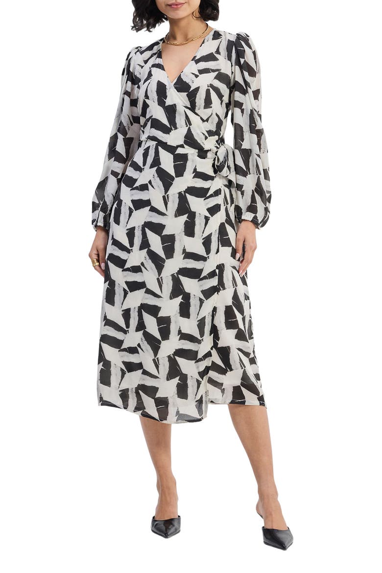 Midi Wrap Dress in Abstract Mosaic, Main, color, Noir Shadows