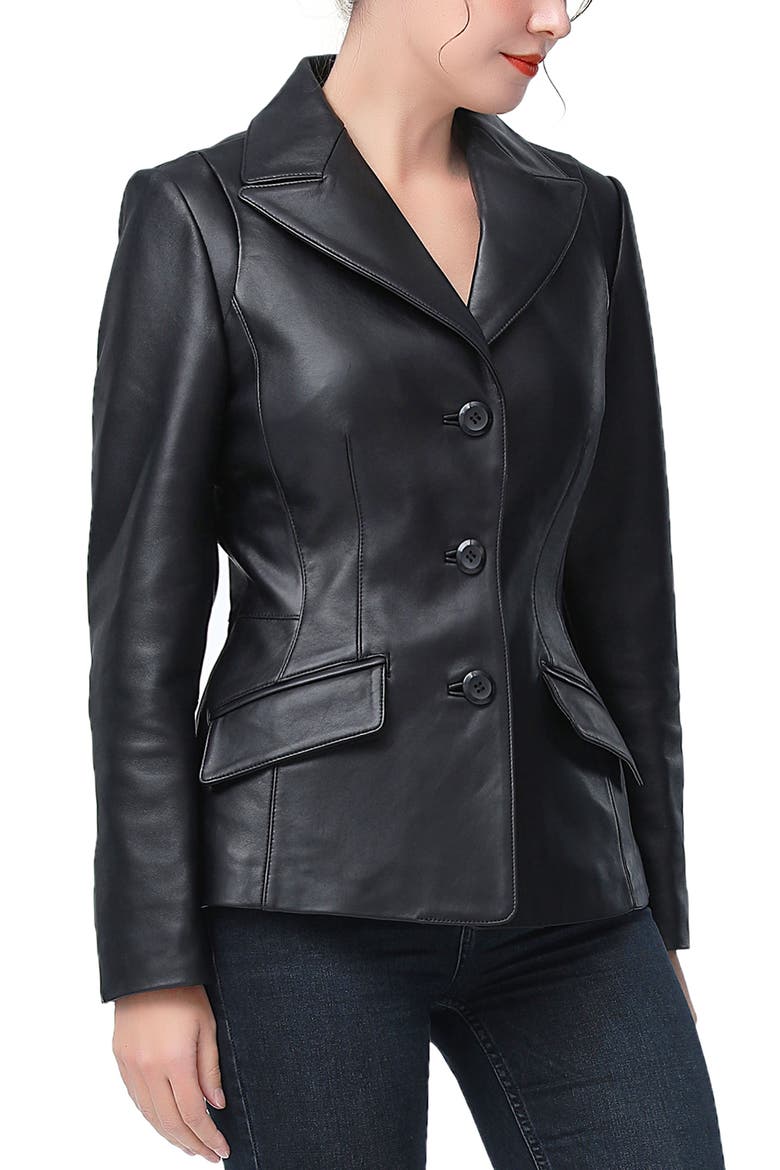 Mya Leather Blazer, Alternate, color, Black