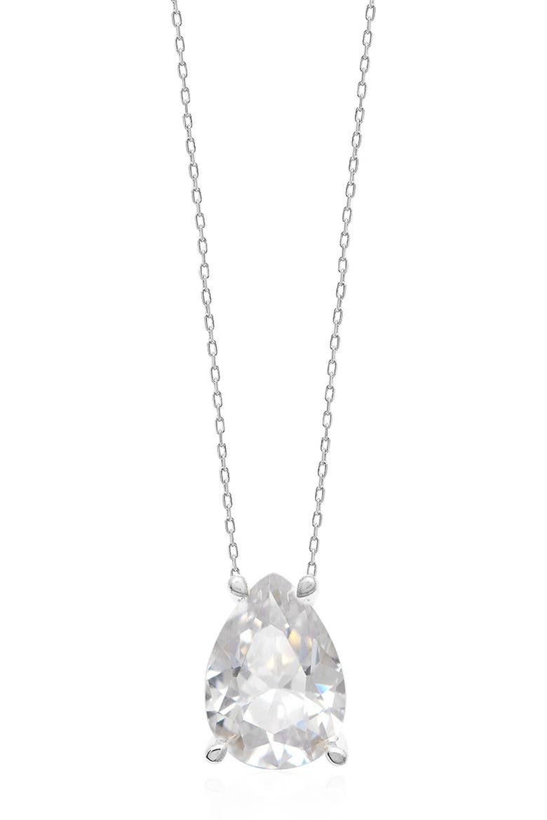 Sterling Silver Pear Cut Cubic Zirconia Pendant Necklace, Main, color, SILVER