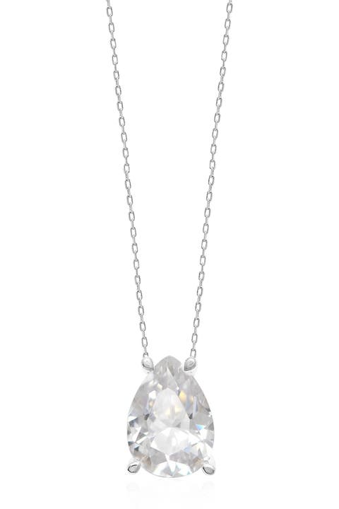 Sterling Silver Pear Cut Cubic Zirconia Pendant Necklace