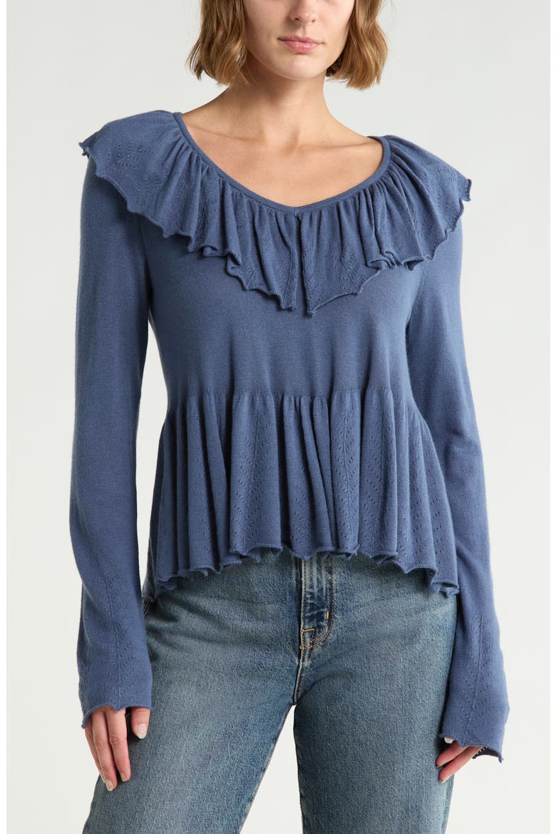 Long Sleeve Ruffle Sweater, Main, color, BLUE VINTAGE