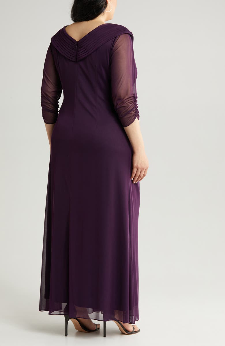 Alex Evenings Rhinestone Detail Portrait Collar Gown, Alternate, color, Eggplant