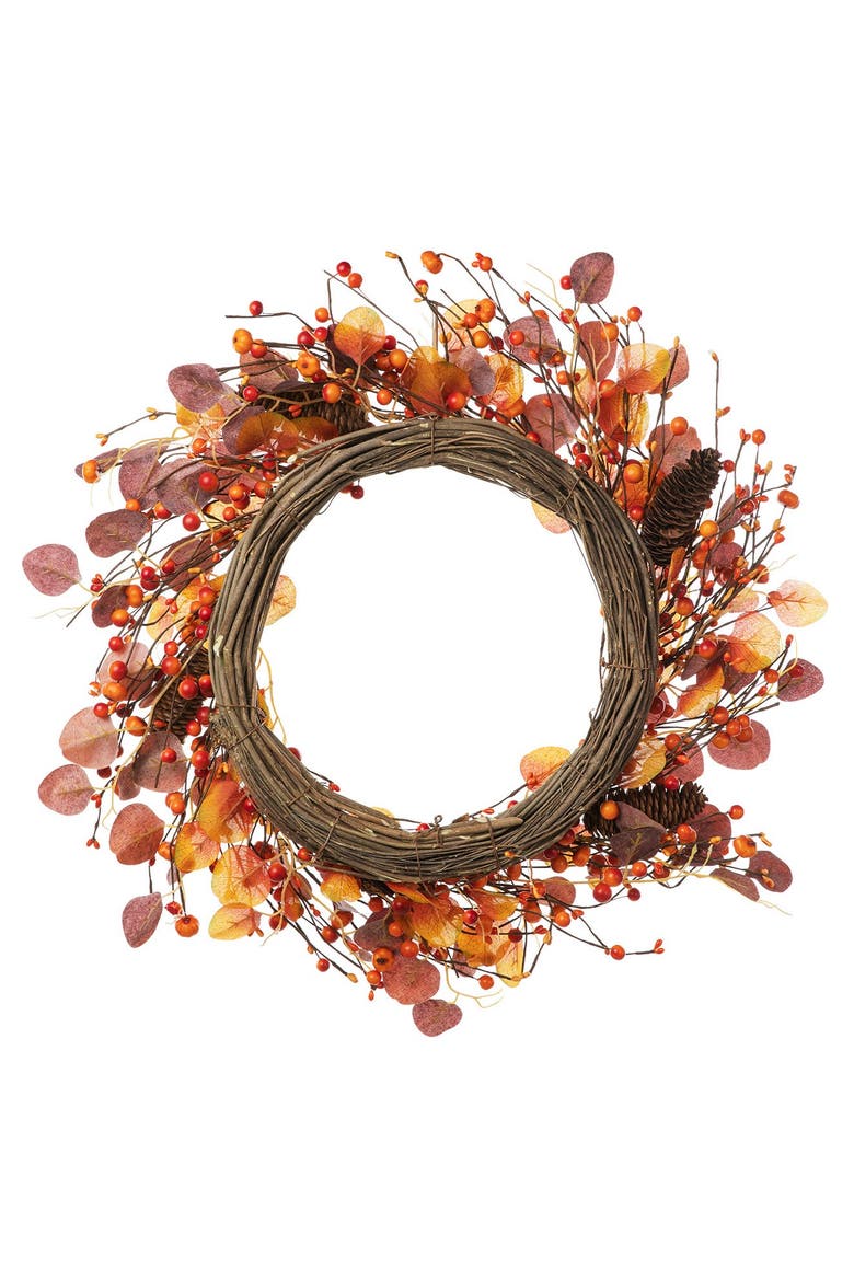 22"D Fall Eucalyptus Berry Wreath, Alternate, color, Orange