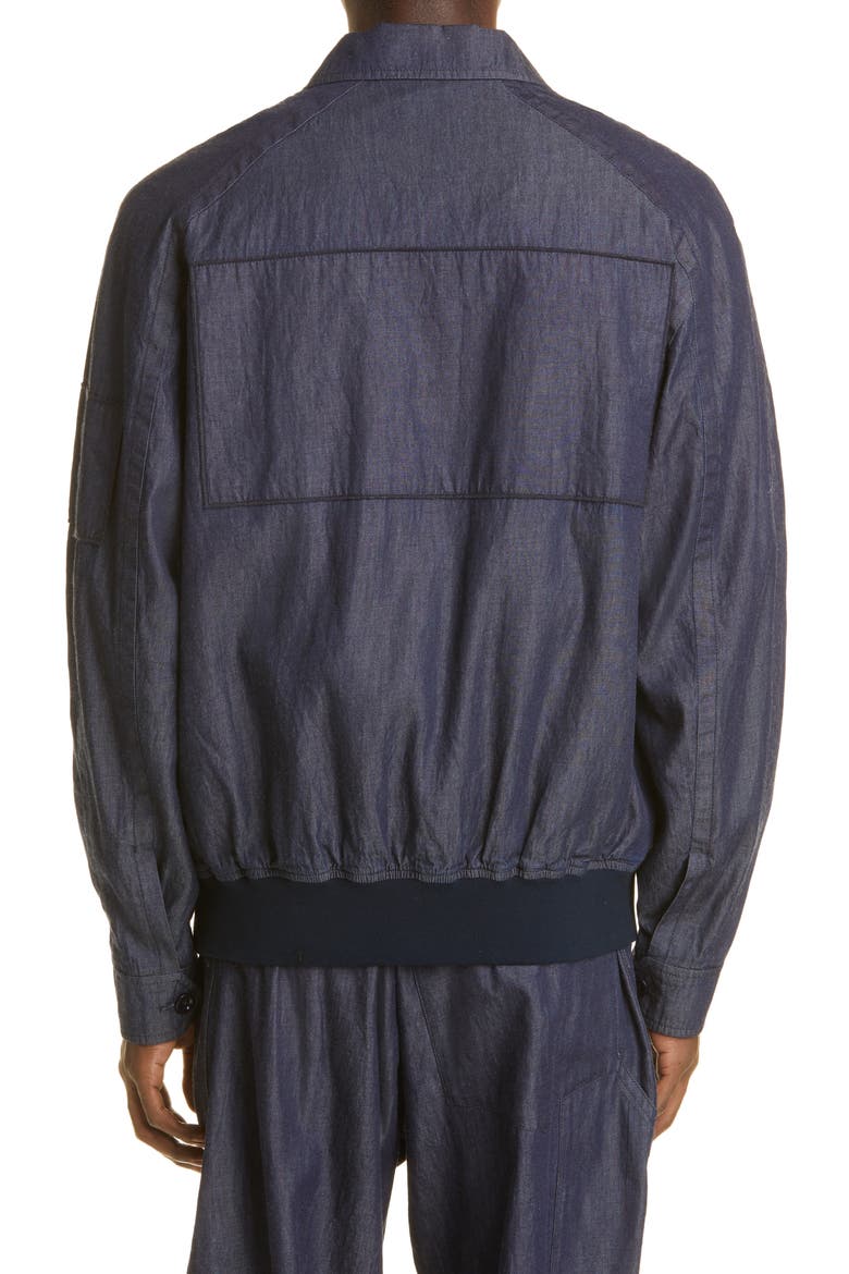 Split Raglan Sleeve Denim Bomber Jacket, Alternate, color, NAVY