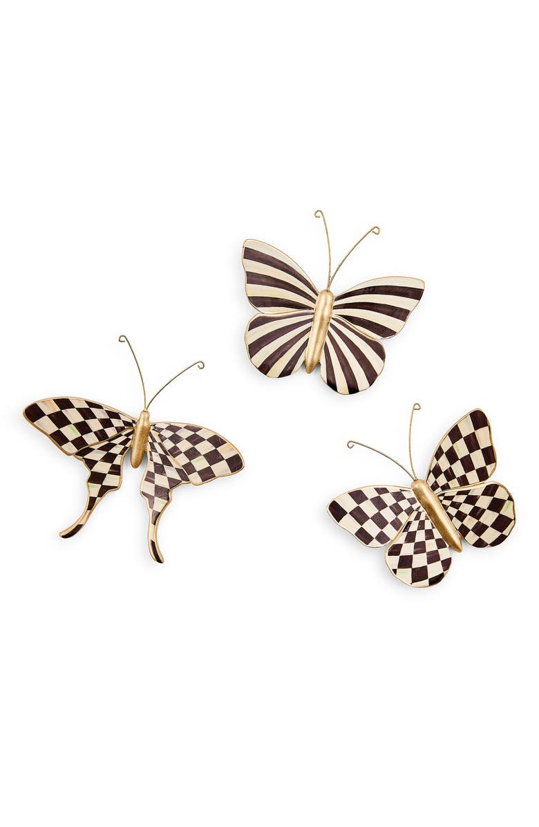 MACKENZIE CHILDS Set of 3 Courtly Check & Stripe Butterfly Wall Decor, Alternate, color, Black