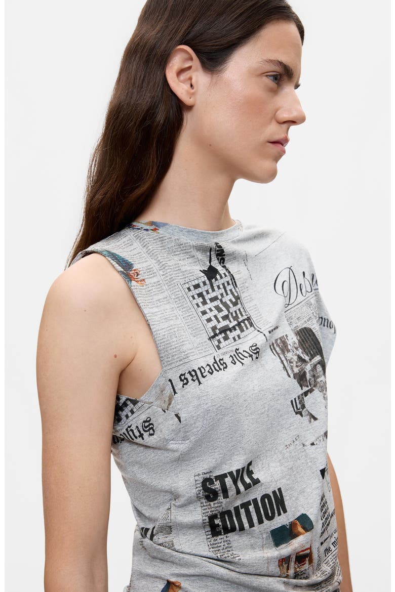 Newspaper Print Short Sleeve T-Shirt, Alternate, color, GRAY