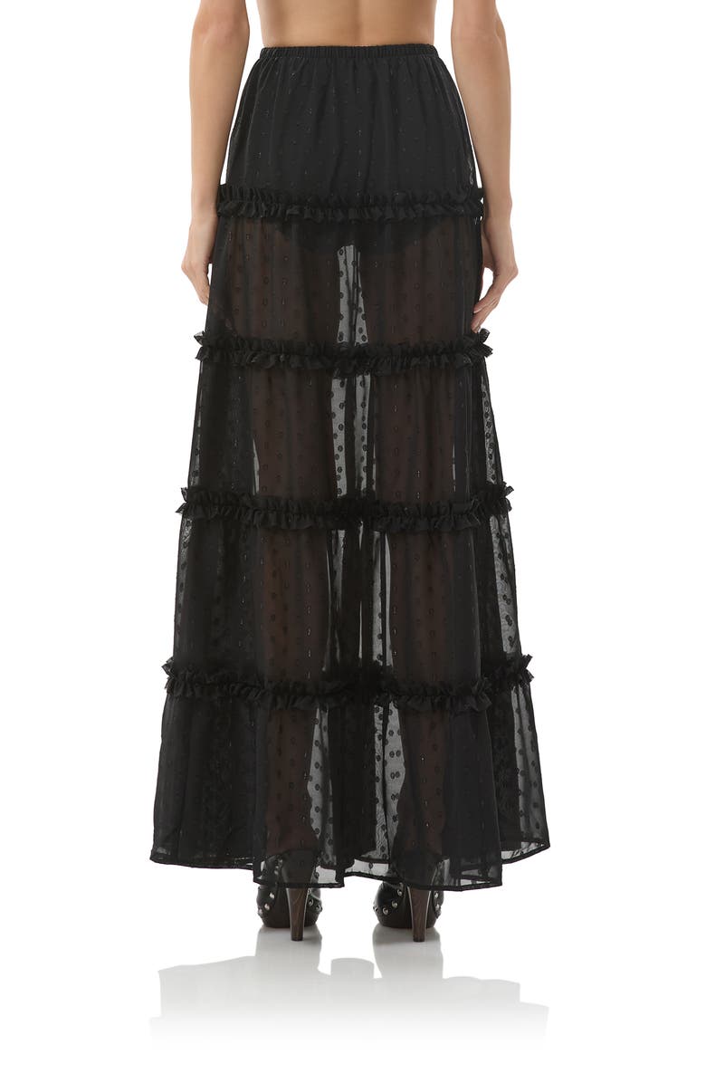 AFRM Sabina Clip Dot Tiered Maxi Skirt, Alternate, color, Noir