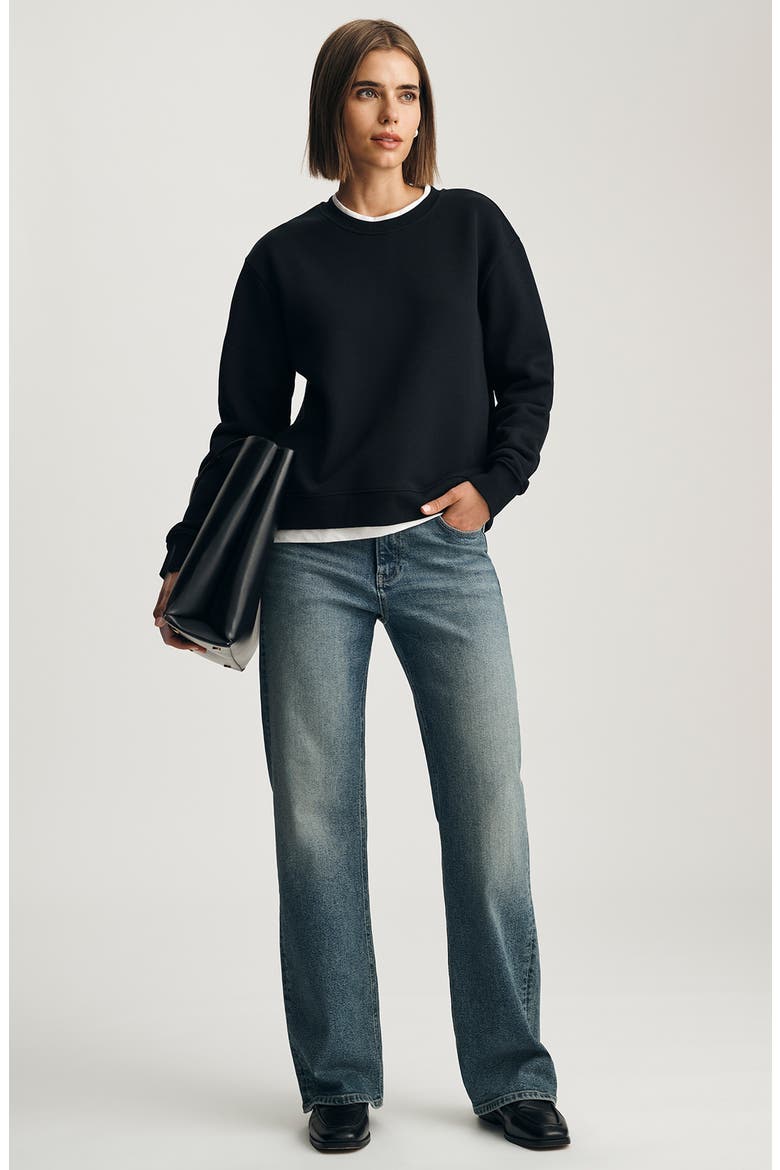 Contrast Trim Cotton Sweatshirt, Alternate, color, BLACK