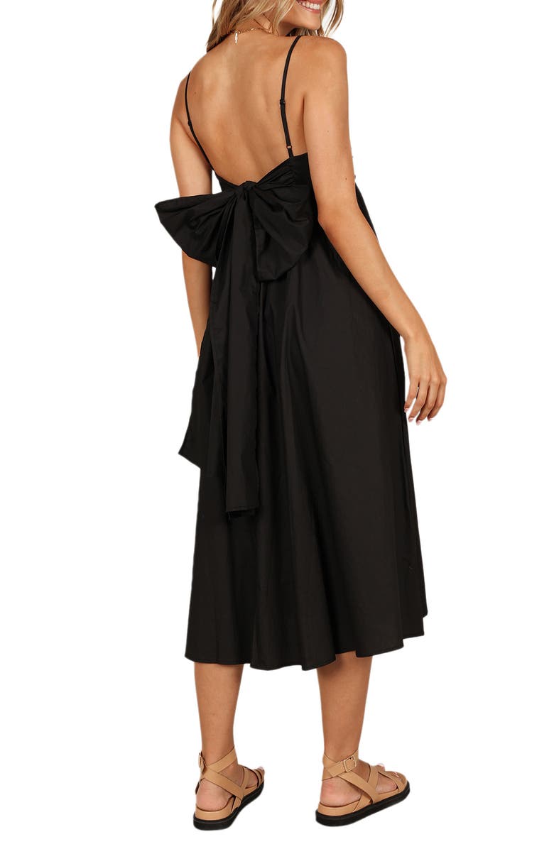 Petal & Pup Alice Bow Back Sleeveless Midi Dress, Alternate, color, Black