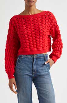 Alice + Olivia Allene Chunky Open Stitch Cotton & Wool Blend Sweater