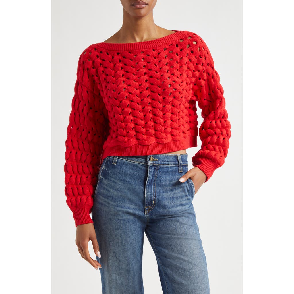 Alice And Olivia Allene Cropped Open-knit Jumper In Bright Ruby
