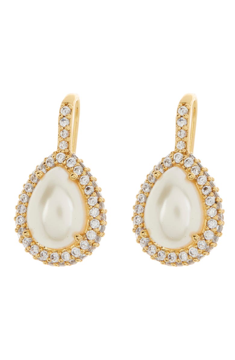 KATE SPADE SATURDAY pavé halo drop earrings, Main, color, Cream Gold