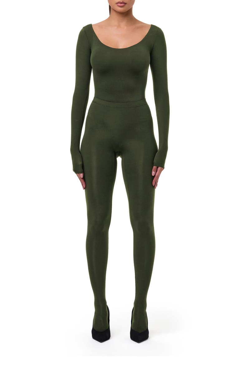 Naked Scoop Neck Long Sleeve Bodysuit, Alternate, color, DARK OLIVE