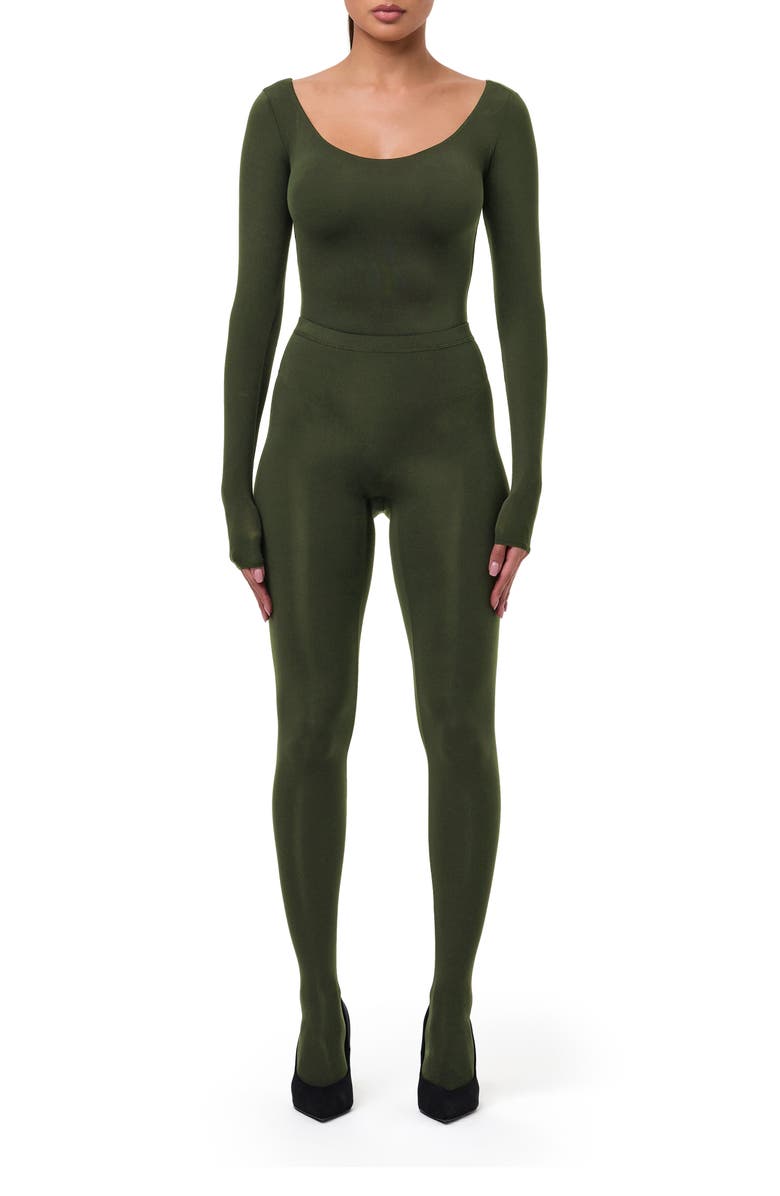 Naked Wardrobe Naked Scoop Neck Long Sleeve Bodysuit, Alternate, color, Dark Olive
