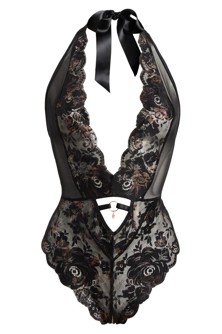 Lace Open Gusset Teddy, Main, color, BLACK