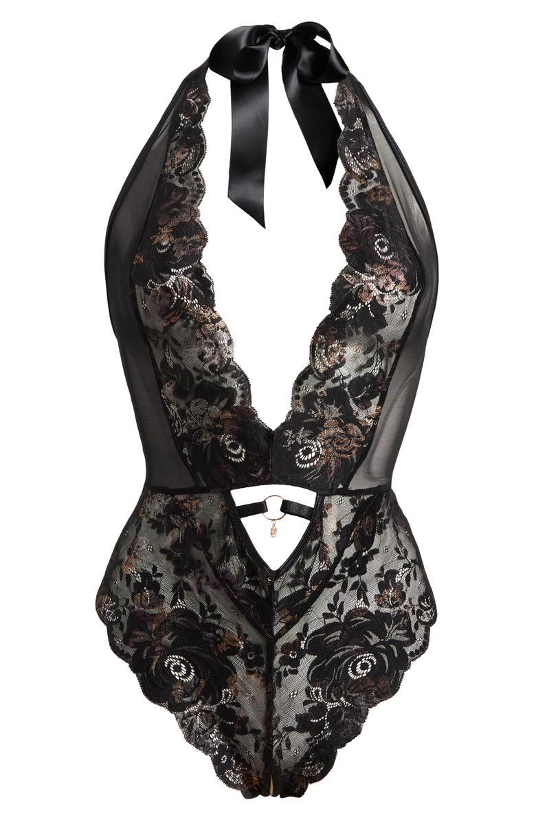 Coquette Lace Open Gusset Teddy, Main, color, Black