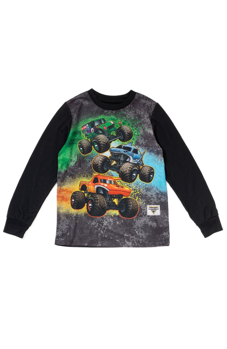Monster Jam Pajama Shirt & Pants Set, Alternate, color, Black Monster Trucks