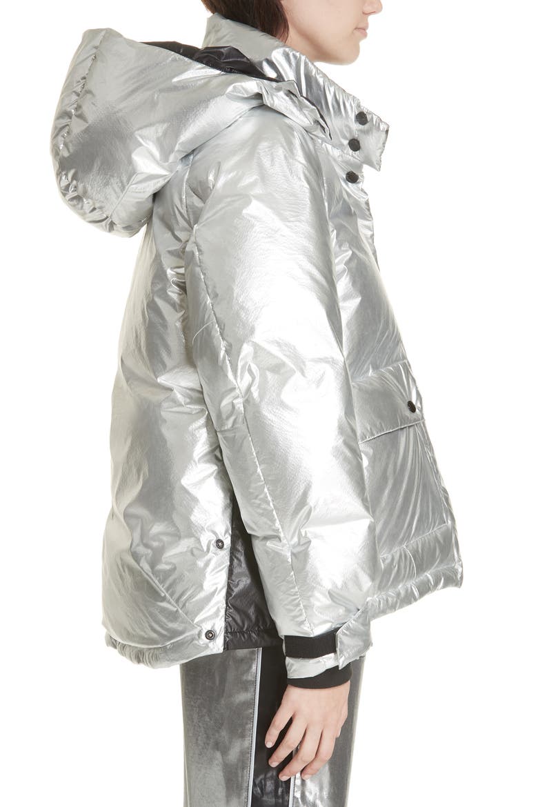 Aiden Side Stripe Metallic Puffer Coat, Alternate, color, SILVER