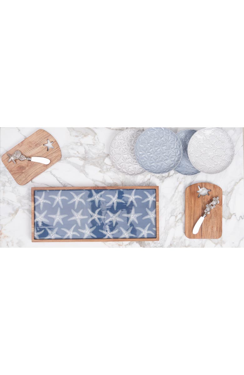 Gallerie II Sea Star Embossed Coastal Serving Plates Assortment of 2, Alternate, color, Blue