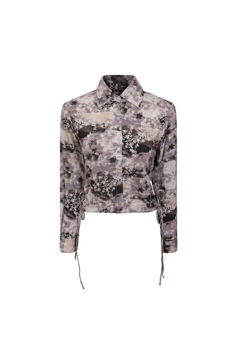 The Norway Club Linen Button Front Drawstring Cropped Blouse, Main, color, Grey