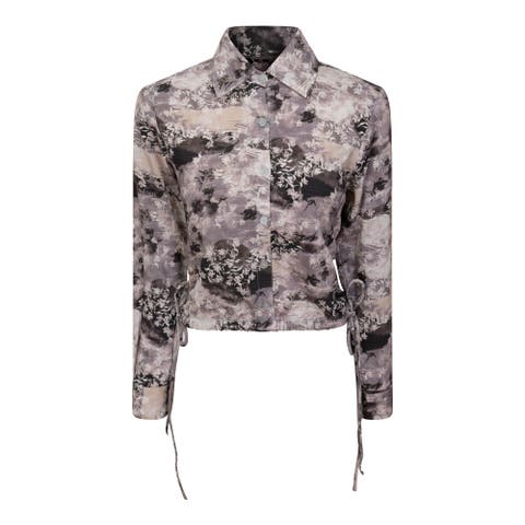 Linen Button Front Drawstring Cropped Blouse