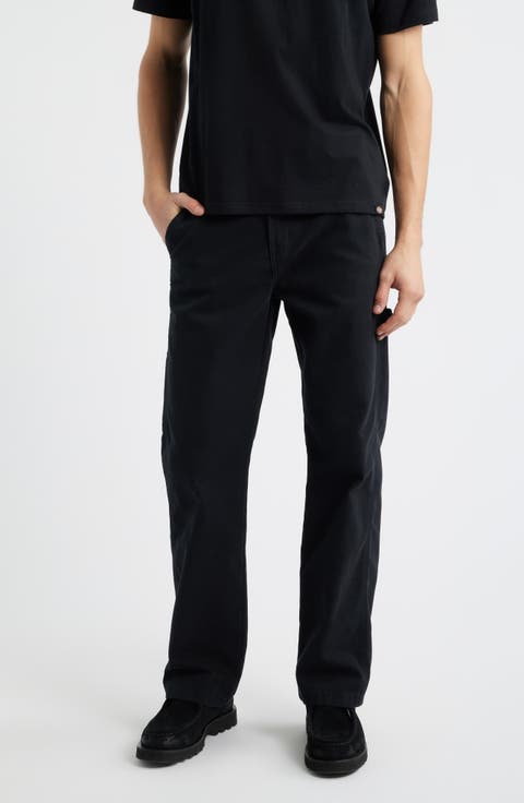 Straight Leg Black Cotton Canvas Carpenter Pants