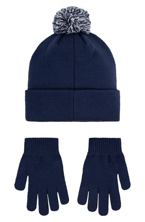 Nike Swoosh Pom Beanie & Gloves Set In Blue