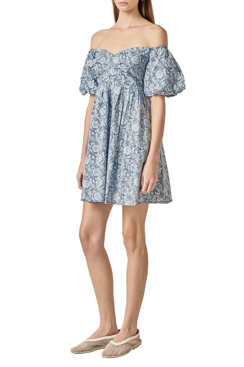 Floral Off the Shoulder Cotton Minidress, Alternate, color, BLUE