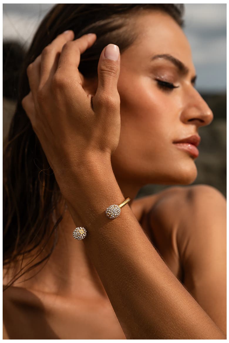 Pavé Ball Cuff Bracelet, Alternate, color, 14K GOLD