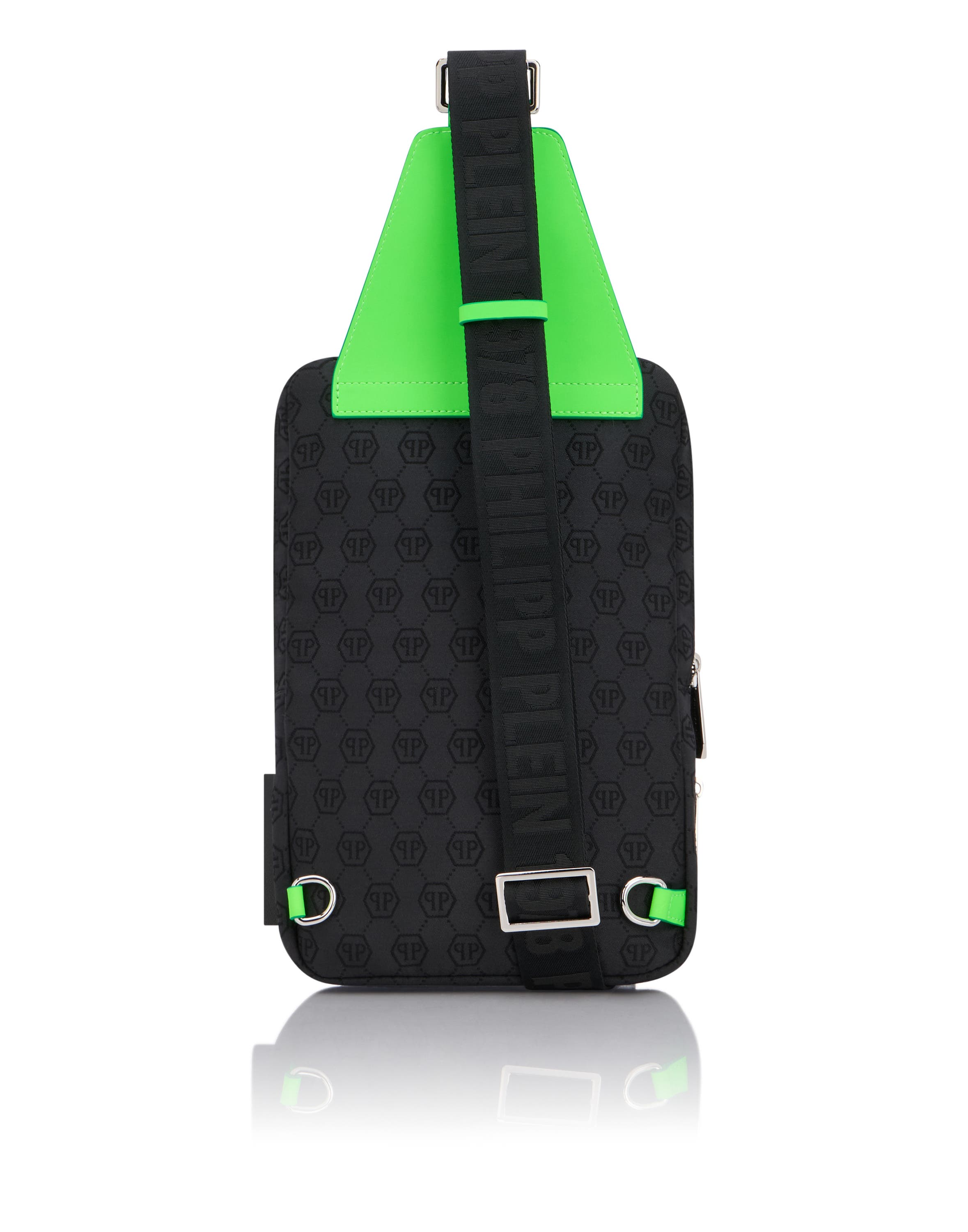 Cross Body Bag Jacquard Monogram Men, Alternate, color, black+greenfluo
