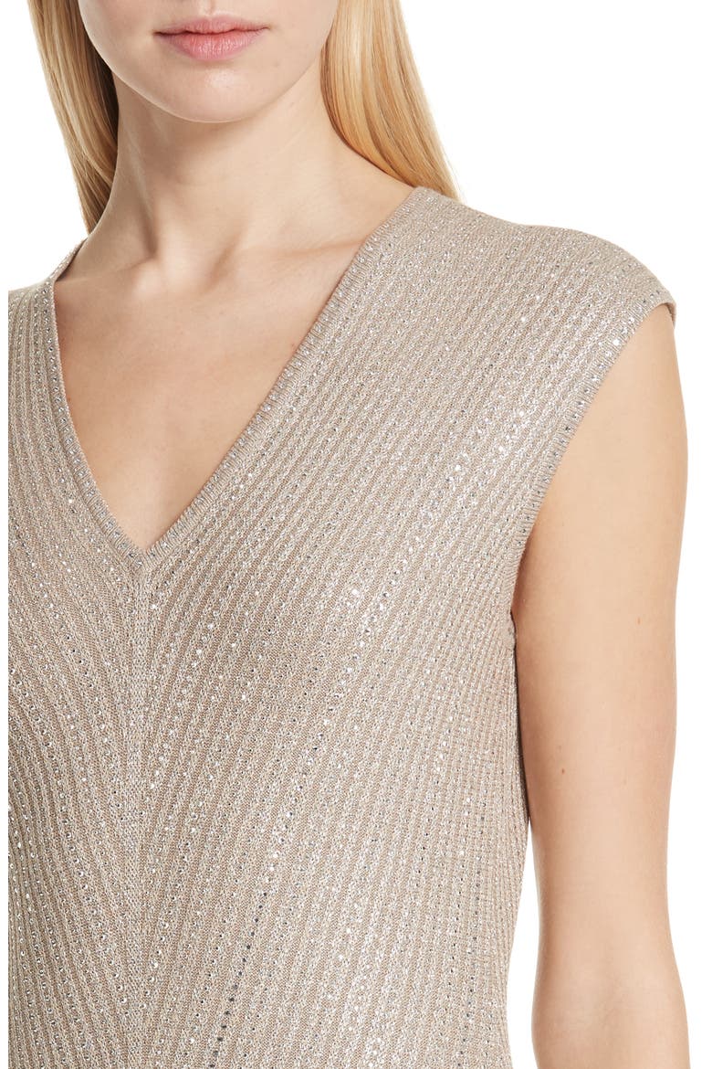 Brielle Knit V-Neck Gown, Alternate, color, DARK KHAKI/ GOLD