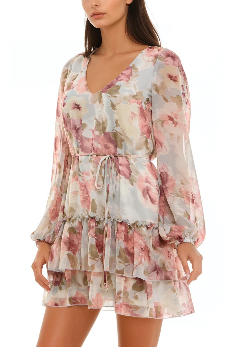 Socialite Tiered V-Neck Minidress, Alternate, color, Mauve Floral