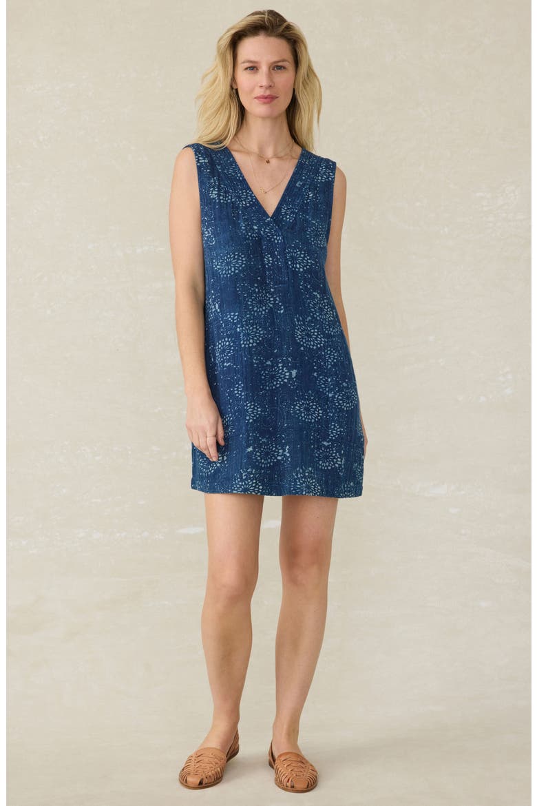 Azure Sleeveless Organic Cotton Minidress, Main, color, INDIGO ISLE PRINT
