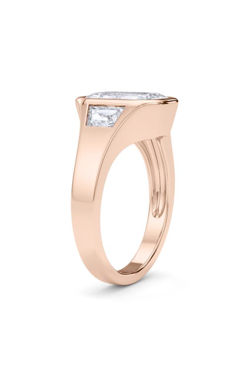 Hautecarat Emerald With Trapezoid Lab Created Diamond Ring In 2.50 Ctw 18k Rose Gold