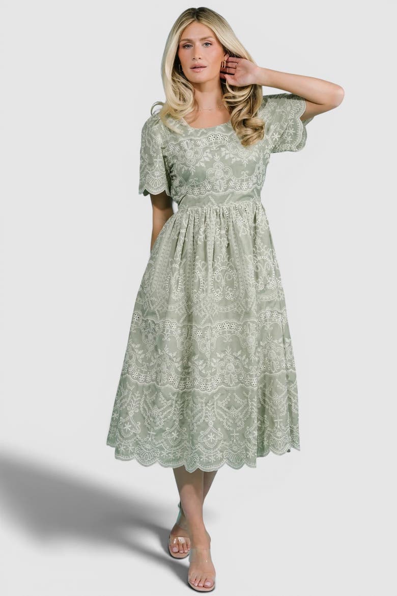 Margot Eyelet Midi Dress, Alternate, color, Sage