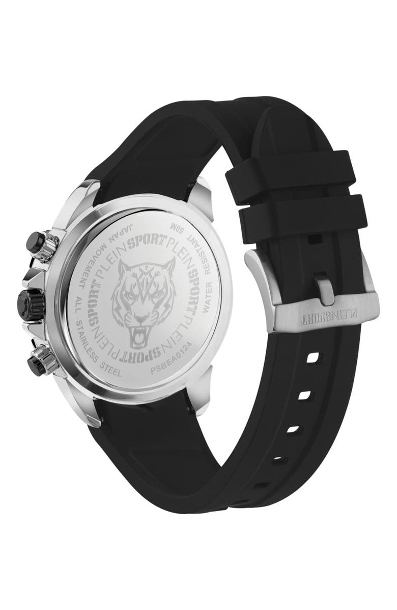 PLEIN SPORT Impact Leather Strap Watch, Alternate, color, Stainless Steel