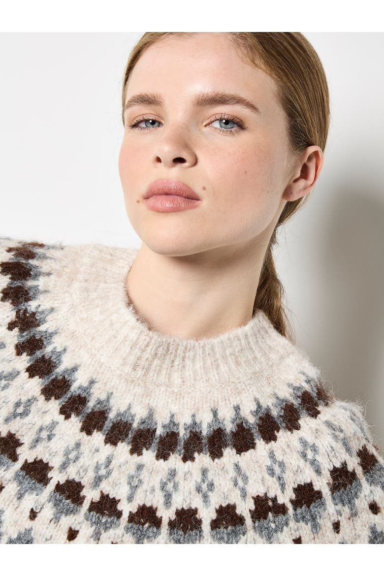 Fairisle Mock Neck Knit Jumper, Alternate, color, Stone