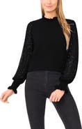 CeCe Sequin Sleeve Mock Neck Sweater