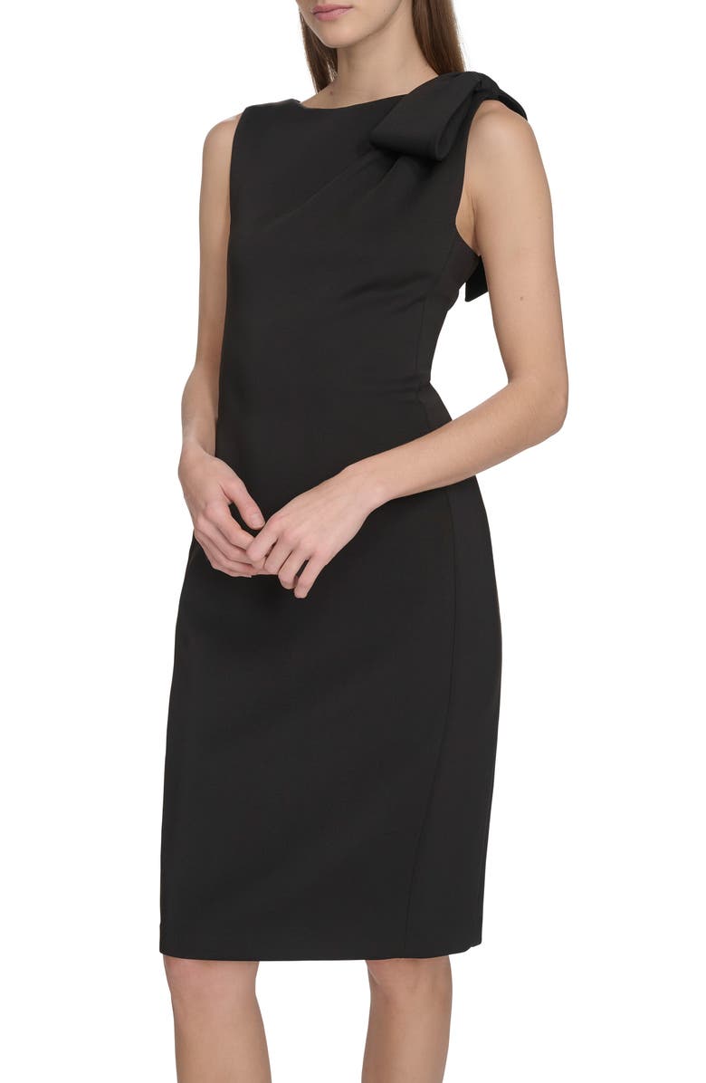 Calvin Klein Side Bow Sleeveless Scuba Knit Sheath Dress, Alternate, color, Black