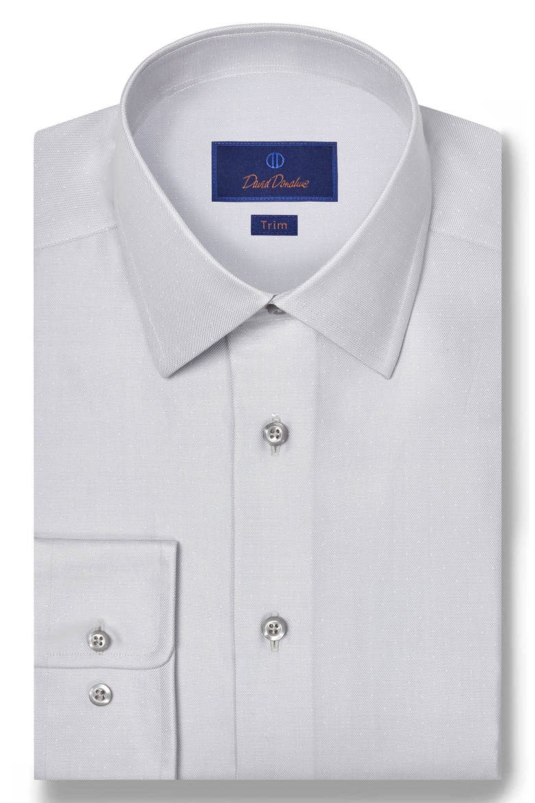 Trim Fit Pin Dot Cotton & Silk Dress Shirt, Main, color, PEARL