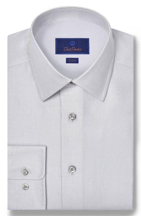 Trim Fit Pin Dot Light Grey Cotton & Silk Dobby Dress Shirt