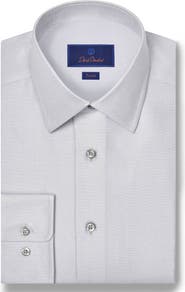 David Donahue Trim Fit Pin Dot Cotton & Silk Dress Shirt